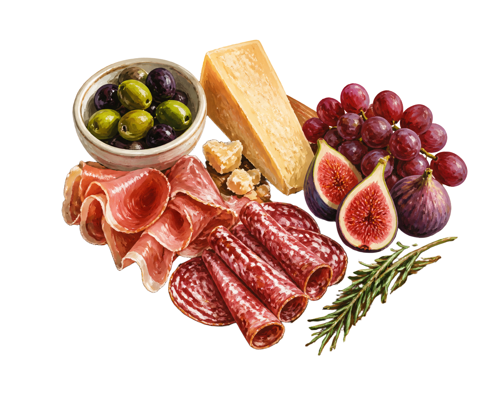 Charcuterie plank met salumi, kaas en fruit